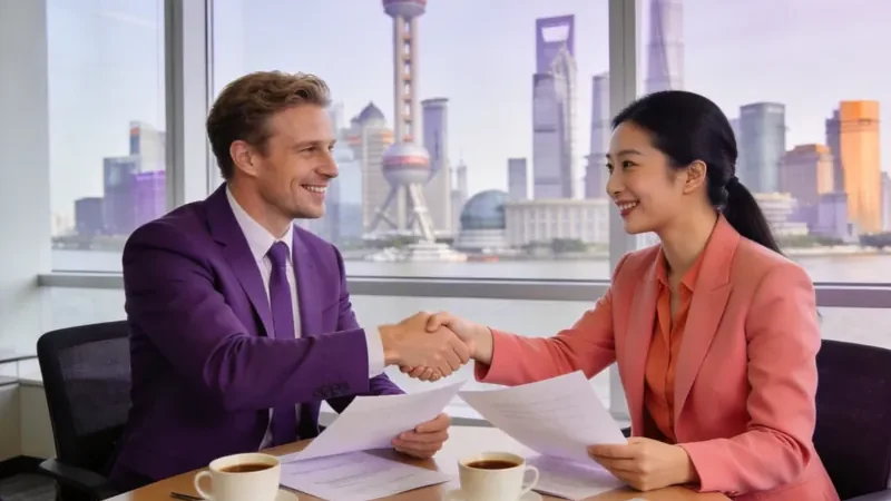 Business visa consultation in modern Shanghai office